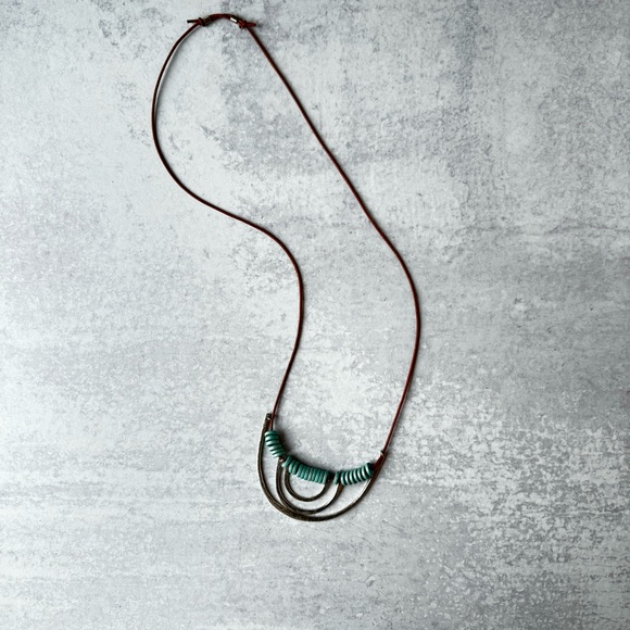 Artisan Made Leather Silver Stone Necklace - Picture 4 of 7